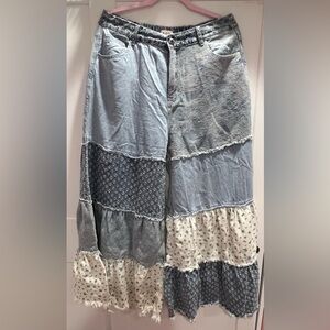 POL Blue and Cream Denim collage pants never worn no tags
